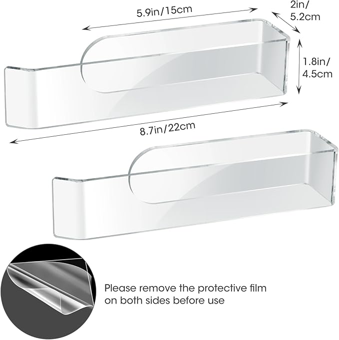 NiHome Wall Mount Clear Acrylic Hand Towel Racks 2-Pack for Towels, Accessories in Bathroom, Kitchen, Bedroom - Adhesive Towel Bar Hand Towel Holder, Versatile Transparent Design, Waterproof