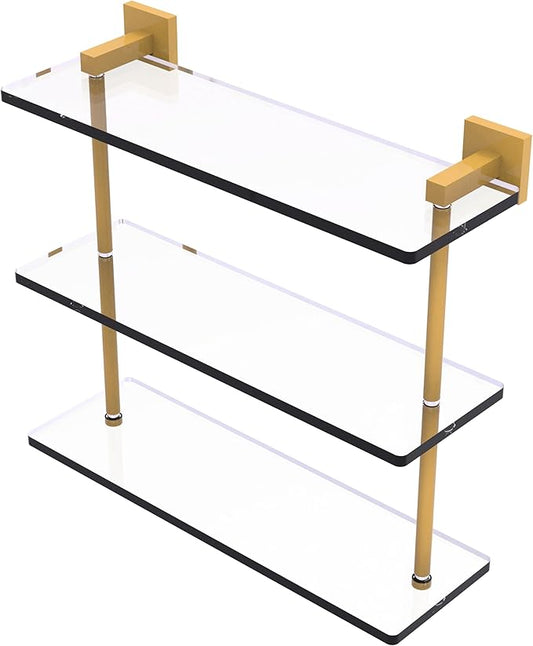 Allied Brass MT-5-16-SGL Montero Collection 16 Inch Triple Tiered Glass Shelf, Spanish Gold