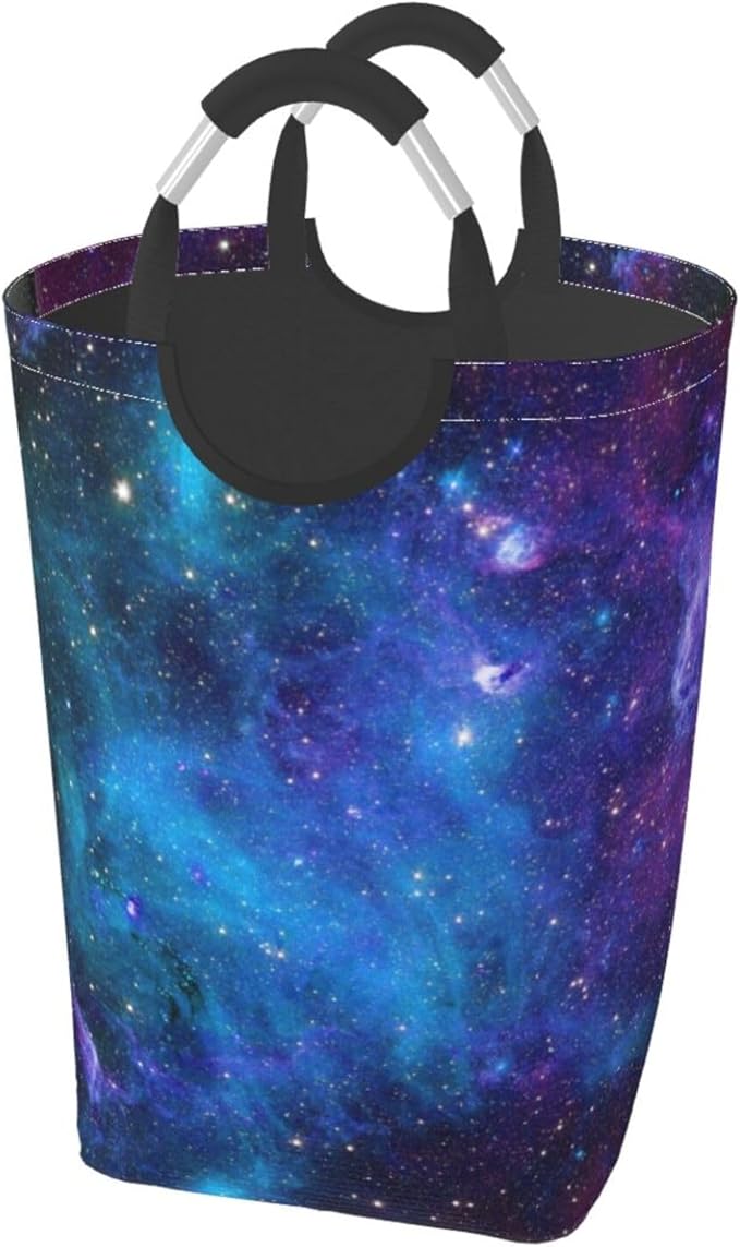 Blue Sky Laundry Basket Starry Sky Foldable Laundry Hamper Blue Galaxy Collapsible Laundry Baskets with Handles Clothes Hamper Laundry Tote Bag for Dorm Family Storage Bin 50L