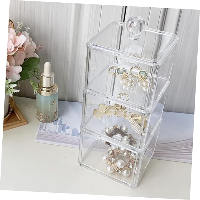 Holibanna Clear Makeup Remover Storage Box with Lid Acrylic Cotton Pad Organizer for Bathroom Vanity and Cosmetic Display Case 9.05X3.62X3.62 Inches