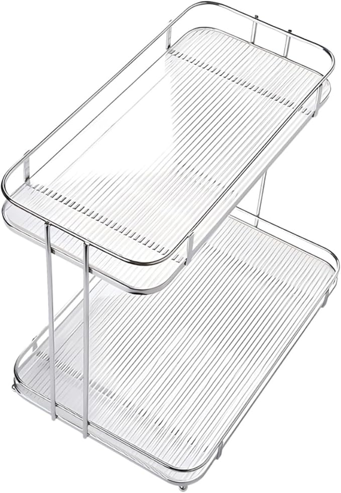 Acrylic Countertop Organizer with Removable Shelf Bathroom Vanity Storage Rack for Cosmetics Toiletries Shampoo and Body Wash