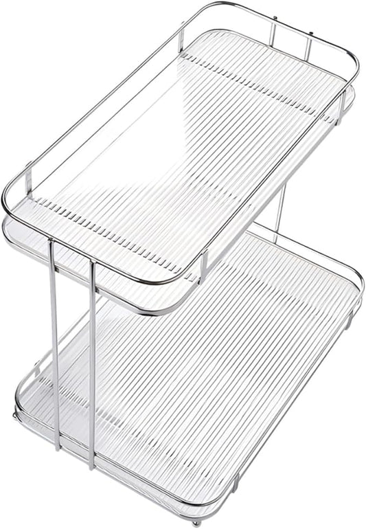 Acrylic Countertop Organizer with Removable Shelf Bathroom Vanity Storage Rack for Cosmetics Toiletries Shampoo and Body Wash