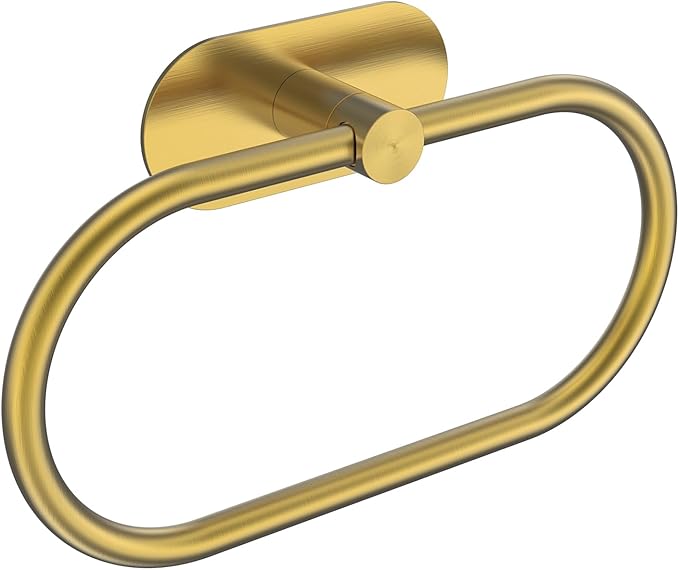 Adhesive Towel Holder for Bathroom Brushed Gold No Drill Hand Towel Ring Stainless Steel and Zinc Alloy Self Adhesive Towel Hanger for Bath, Kitchen