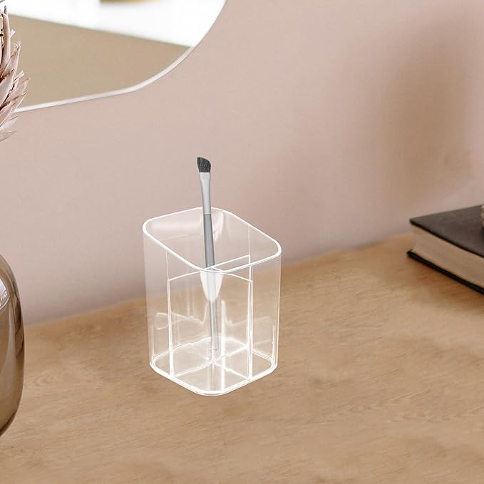 Amosfun 3 Slots Makeup Brush Organizer Acrylic Pencil Pen Holder for Desk Home Office Countertop Supply 2 Pack