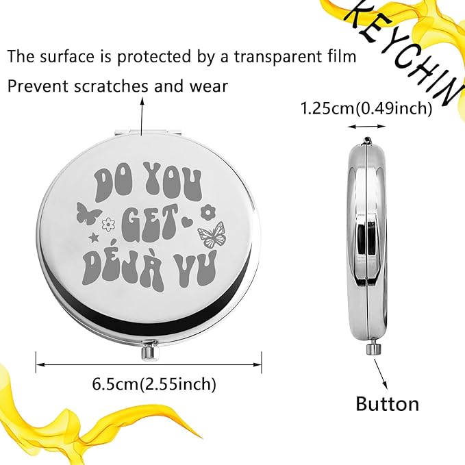 KEYCHIN Music Album Pocket Mirror Singer Fans Gifts Do You Get Deja Vu Music Song Lyrics Compact Makeup Mirror for Women Girls Teenagers (Deja Vu -S)