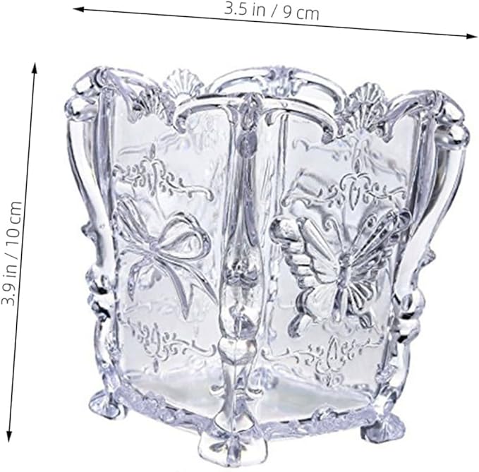 Operitacx Makeup Brush Container Cup Butterfly Decorated Acrylic Brush Holder Elegant and Sturdy Storage
