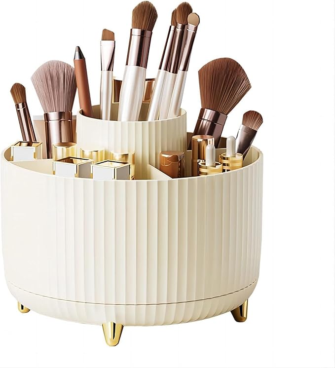 Makeup Brush Holder,360° Rotating Makeup Brush Organizer,5 Slot Make up Brushes Cup for Cosmetics,Large Capacity,For Nail Polish, Art Supply, Bathroom Vanity,Cosmetics Organizer,Cream
