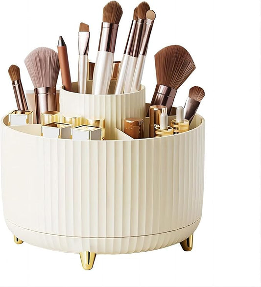 Makeup Brush Holder,360° Rotating Makeup Brush Organizer,5 Slot Make up Brushes Cup for Cosmetics,Large Capacity,For Nail Polish, Art Supply, Bathroom Vanity,Cosmetics Organizer,Cream