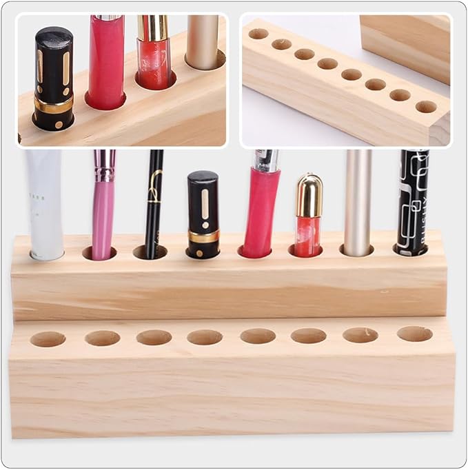 Healeved 2PCS Lipstick Organizer Wood Lipstick Holder Makeup Brush Holder Makeup Brush Display Rack Essential Oil Rack Stand Retail Lip Gloss Holder Cosmetics Storage Container for Vanity