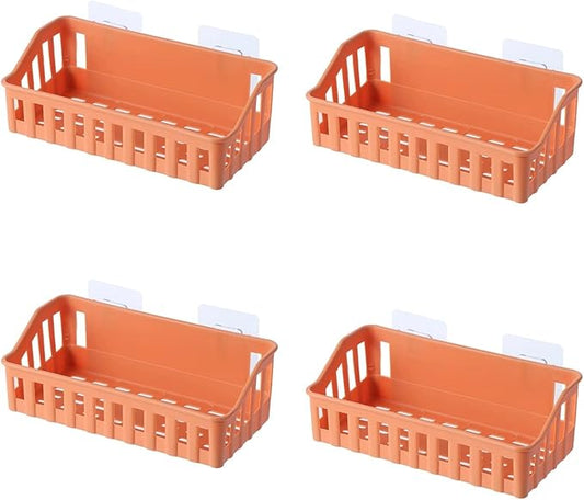Bathroom Storage Rack 4 Shelves Toilet Plastic Storage Shelves Toilet Washstand Wall Mounted Storage Shelves Non Perforated Shelves Bathroom Shelf(Orange)