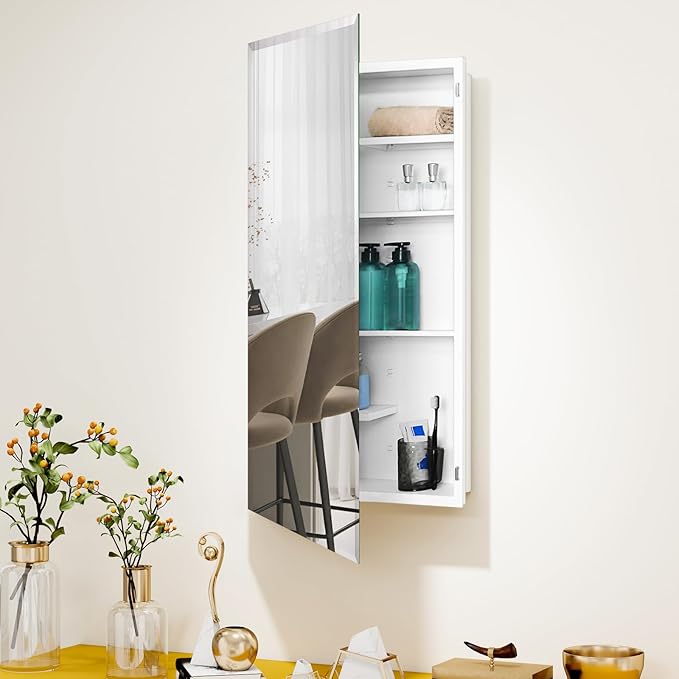 Fundin White Medicine Cabinet Recessed or Surface Mount, Bathroom Medicine Cabinet with 20 x 36 Mirror Size and Adjustable Staggered Shelves