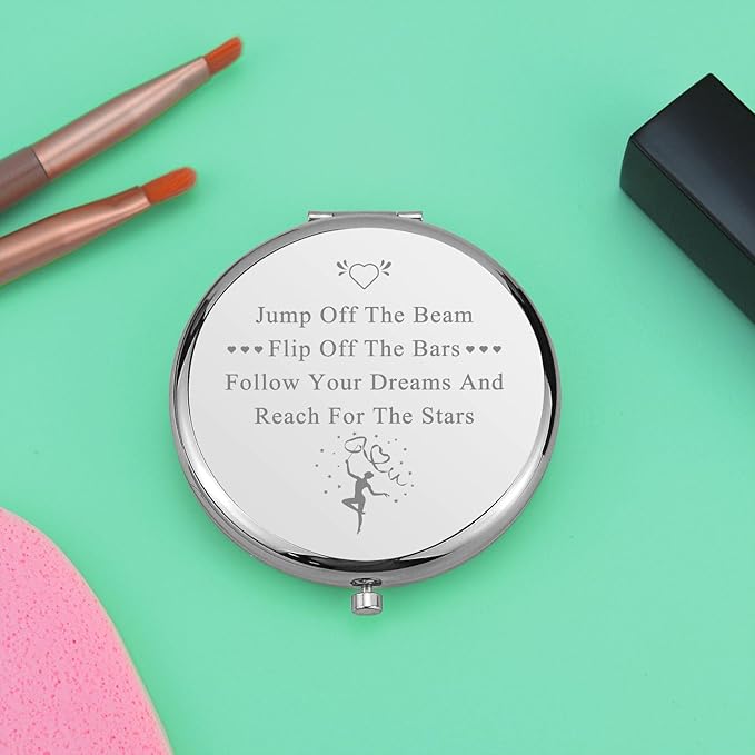 Gymnastics Gifts for Girls Travel Makeup Mirror Inspirational Gifts Gymnasts Inspirational Gift Gymnastic Coach Gift for Women Compact Makeup Mirror Birthday for Her (Silver)