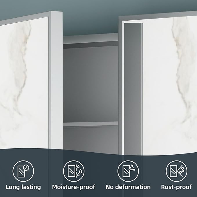 Bathroom Medicine Cabinet with Mirror 24x30Inch, Silver Medicine Cabinet Recessed or Surface Wall-Mounted, Mirrored Cabinets with Sturdy Metal Adjustable Shelves for Bathroom Vanity