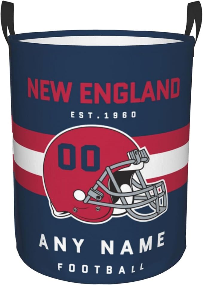 Custom New England Laundry Hamper - Personalized Football Style Laundry Basket - Customized Name And Number - Dirty Clothes Hamper Waterproof Large Capacity Hamper for Bedroom Bathroom Living Room