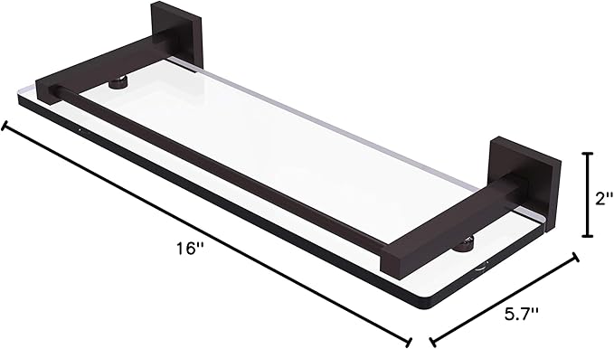 Allied Brass MT-1-16-GAL Montero Collection 16 Inch Gallery Rail Glass Shelf, Antique Bronze