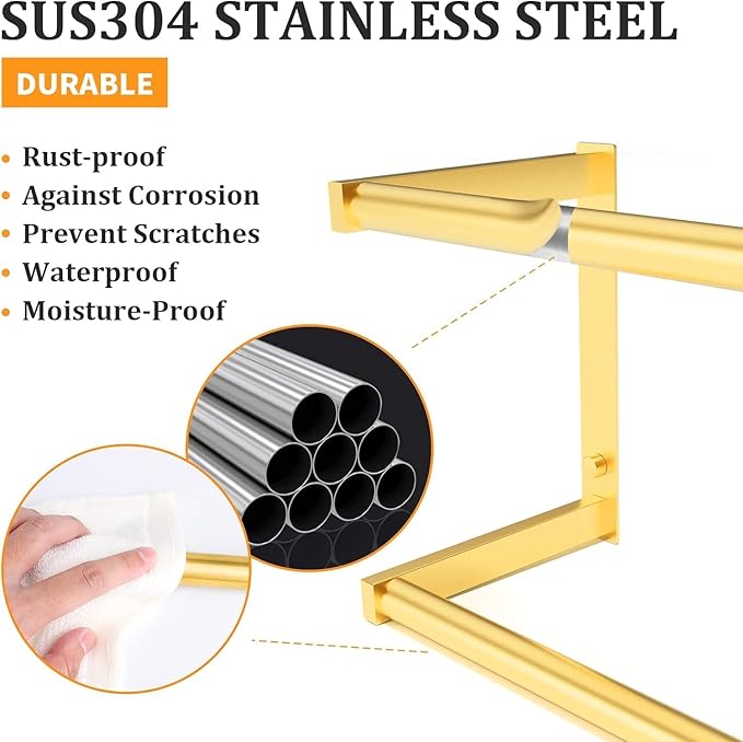 Bathroom Towel Storage Rack,28 Inch Stainless Steels Towel Racks for Bathroom, Wall Mounted Organizer and Storage Shelf for Bathroom,Brushed Gold