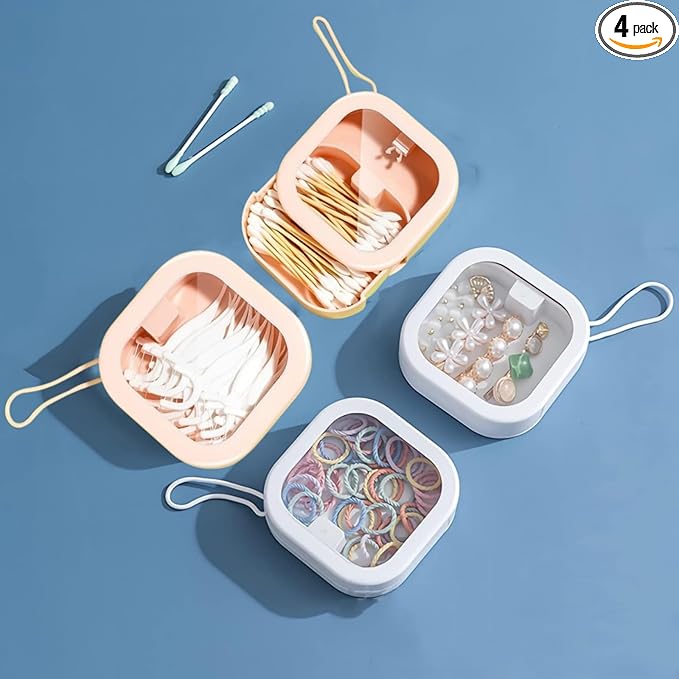 4pcs Hair Tie Organizer 3.74"x3.74",Small Portable Hair Tie Holder Organizer for Girls Travel, Baby Girl Hair Accessories Organizer for Hair Clips,Q-tips,Earrings,rings,Floss,(2Pink&2White)