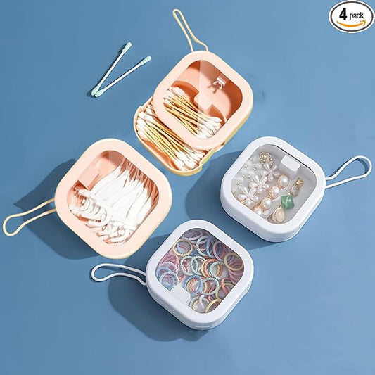 4pcs Hair Tie Organizer 3.74"x3.74",Small Portable Hair Tie Holder Organizer for Girls Travel, Baby Girl Hair Accessories Organizer for Hair Clips,Q-tips,Earrings,rings,Floss,(2Pink&2White)