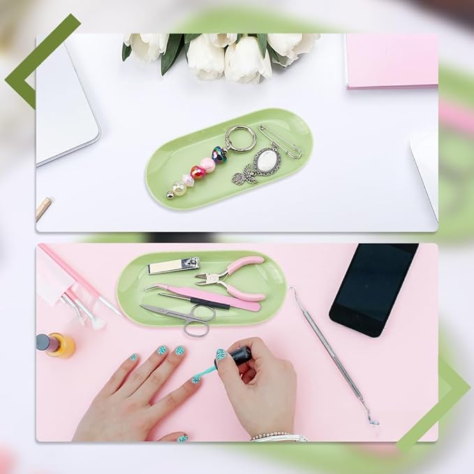 CRASPIRE 2Pcs Manicure Tool Trays Plastic Nail Tray 7" x 3.3" Green Nails Art Tools Storage Display Jewelry Rhinestone Organizer Small Plate Dish for Manicures Decoration Makeup Cosmetics Accessory