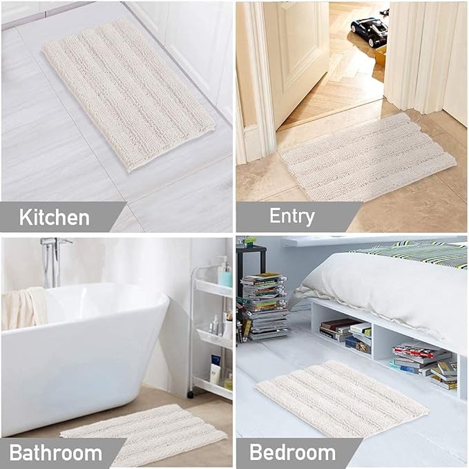Turquoize Chenille Bath Rugs Shaggy Non Slip Mat for Bathroom 24 x 36 Ivory Extra Soft and Absorbent Area Rug