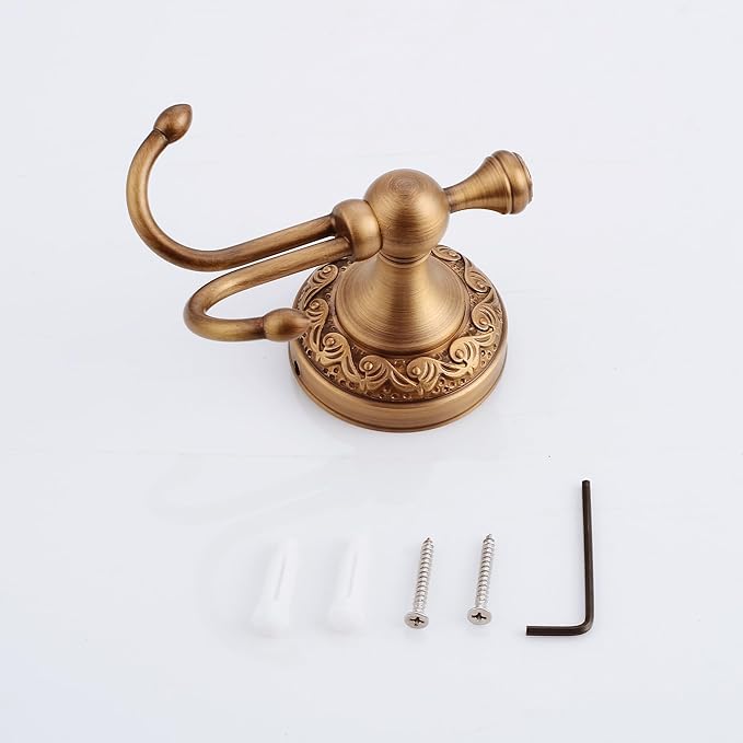 MOGFCT Wall Mounted Bathroom Robe Hook, Towel Hanger Antique Brass Pattern Carving,Brushed Bronze