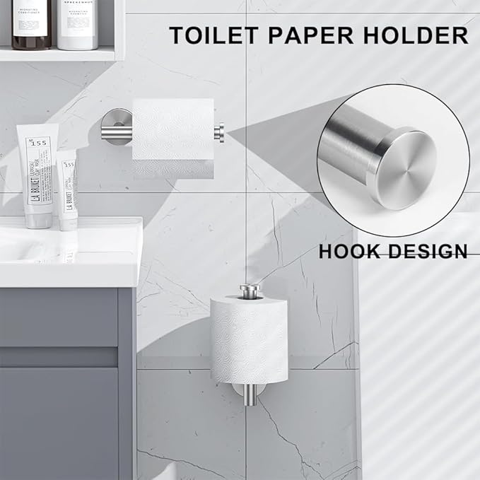 MGahyi 5 Pieces Bathroom Accessories Set, Stainless Bathroom Hardware Set, Extendable Towel Racks for Bathroom(12.8-24.8inch), Robe Towel Hooks Toilet Paper Holder Towel Ring (Silver)