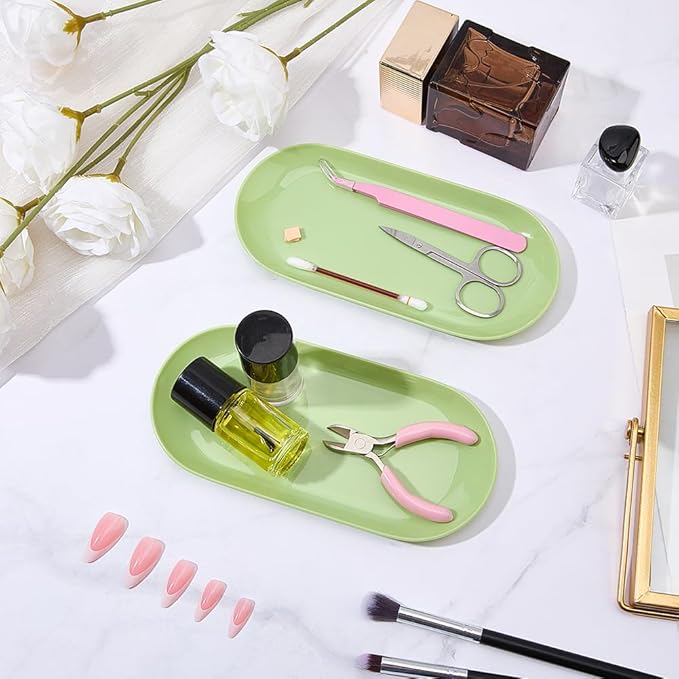 CRASPIRE 2Pcs Manicure Tool Trays Plastic Nail Tray 7" x 3.3" Green Nails Art Tools Storage Display Jewelry Rhinestone Organizer Small Plate Dish for Manicures Decoration Makeup Cosmetics Accessory