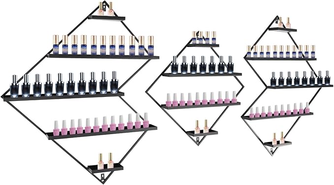 3PCS Nail Polish Storage Racks, 5-Tier Wall-Mounted Metal Cosmetic Display Case Makeup Organizer Wall Shelf for Home Spa Nail Salon Perfume Lipstick (Black)