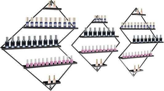 3PCS Nail Polish Storage Racks, 5-Tier Wall-Mounted Metal Cosmetic Display Case Makeup Organizer Wall Shelf for Home Spa Nail Salon Perfume Lipstick (Black)