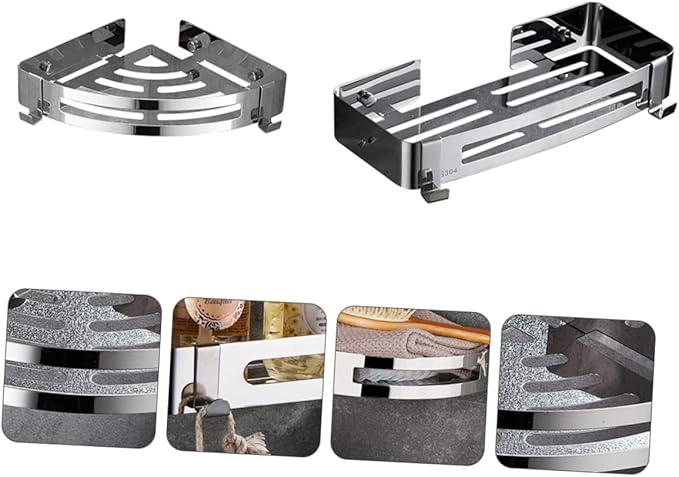 Luxshiny 2pcs Stainless Steel Portable Bathroom Shelf No Drilling Corner Organizer Hooks for Bathroom and Kitchen High Load-bearing Design for Efficient Storage