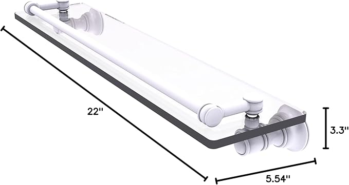 Allied Brass CL-1-22-GAL Carolina Collection 22 Inch Gallery Rail Glass Shelf, Matte White