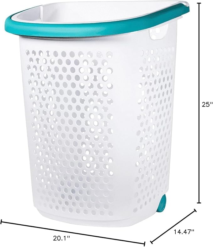 Heavy-Duty Plastic Rolling Clothes Laundry Basket with Wheels: Pop-Up Handle, Ventilated Design, Spacious 70.52 Liter (2 Bushel) Capacity, Easy to Clean - Perfect for Home or Laundry Room