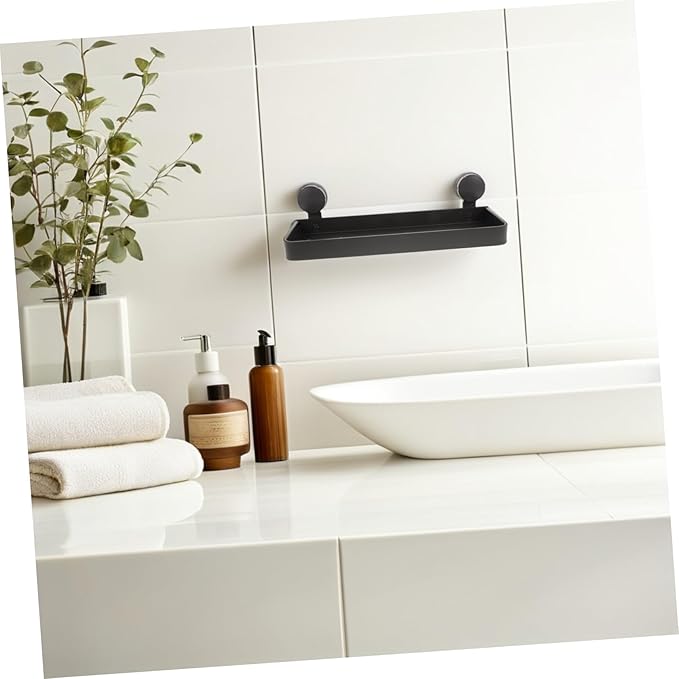 GLEAVI Suction Cup Bathroom Shelf Gray Wall Organizer No Drill Installation Floating Storage Rack for Toiletries Makeup with Elegant Modern Design Enhancing Bathroom Decor