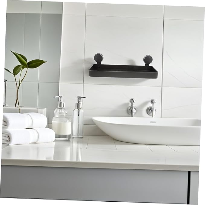 STOBAZA No Drill Suction Cup Wall Shelf for Toiletries Makeup Easy Installation Modern Design for Smooth Surfaces Enhances Bathroom Decor