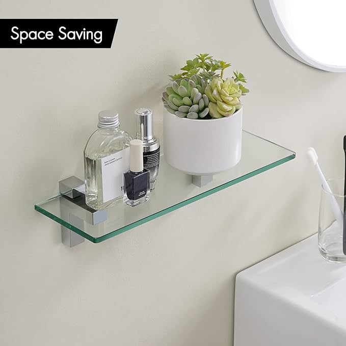 KES 14" Glass Shelf for Bathroom & Coat Hook, Polsihed Finish, BGS3201S35+A2164-P2
