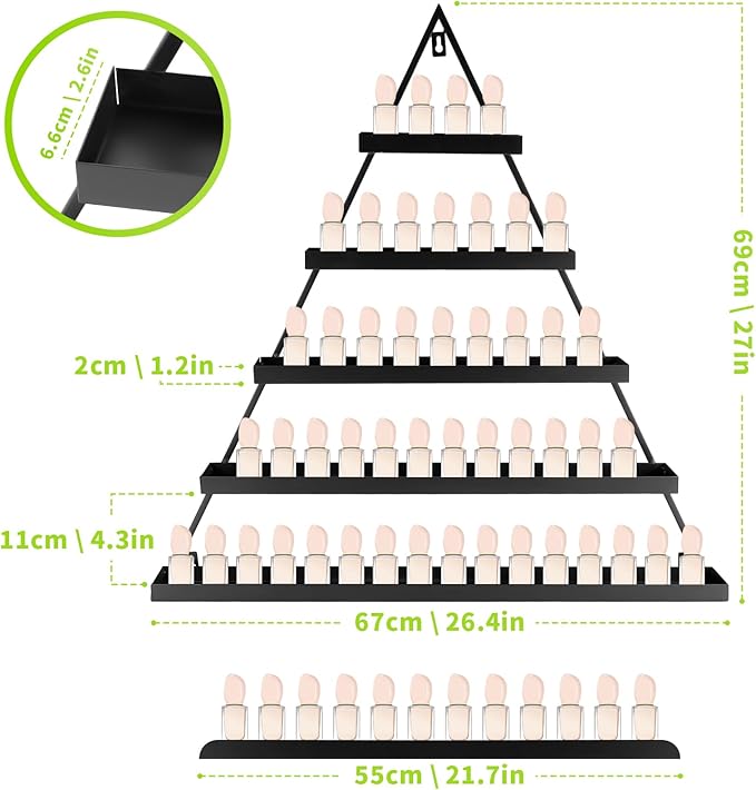 10PCS Metal Wall-mounted Nail Polish Storage Racks, 5 Tiers Black Triangular Display Rack, Cosmetic Display Cases Lipstick Perfume Wall Shelf, Essential Oil Organizers, for Home Spa Nail Salon Shop