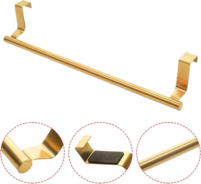 2 Pack Gold Towel Holder, 14 Inch Stainless Steel Towel Holders, Kitchen Towel Rack, Over Cabinet Door Towel Bar, Suitable for Universal Installation in Kitchens and Bathrooms(Large)