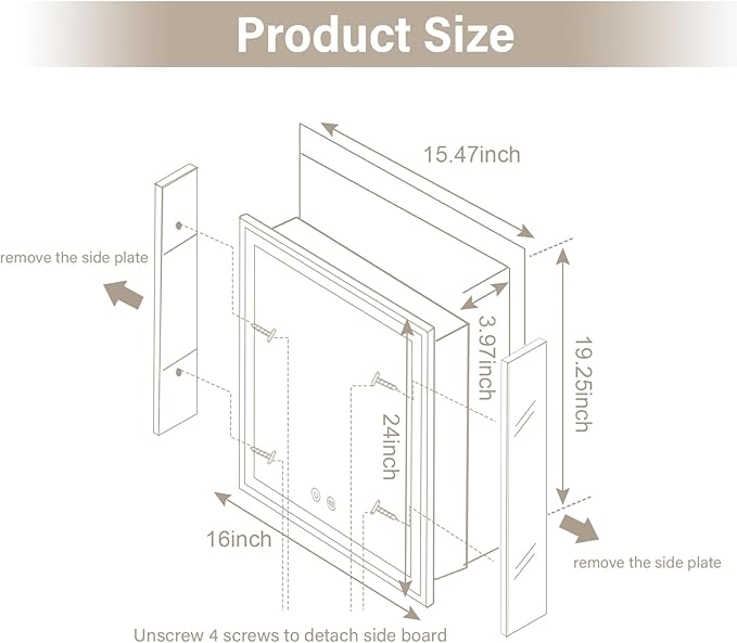 LED Medicine Cabinet,Recess Mirror Cabinet for Bathroom,3 Color,Dimmable,Demister, Detachable Side Panel for Recess Mount or Surface Mount,USB Shaver Socket, Internal Lighting,16x24inch,White
