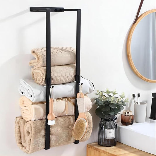 MANYHORSES Wall Mounted Towel Rack,Towel Racks for Bathroom,Bathroom Towel Storage,Metal Bath Towel Holder Organizer for Bathroom Wall (Black)