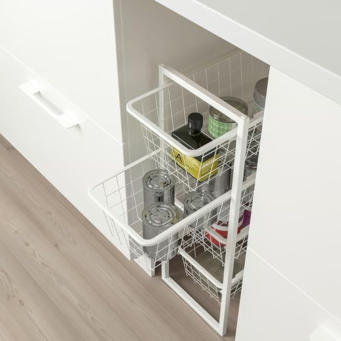 4-Tier Storage White – 9 7/8" x20 1/8" x27 1/2" – Narrow Wire Basket Organizer – Compact Steel Shelf Unit – Powder Coated Rack – Bathroom Laundry Closet Storage – Space Saving Metal Organizer