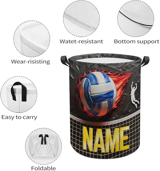 Personalized Volleyball Laundry Hamper Custom Name Funny Dirty Clothes Laundry Basket Portable Storage Basket For Home Bathroom Family Volleyball Lovers Xmas Birthday (style 17)