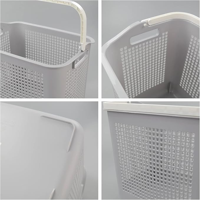 Morcte 4-Pack 35 L Plastic Laundry Hamper with Handles, Dirty Clothes Storage Basket, Gray
