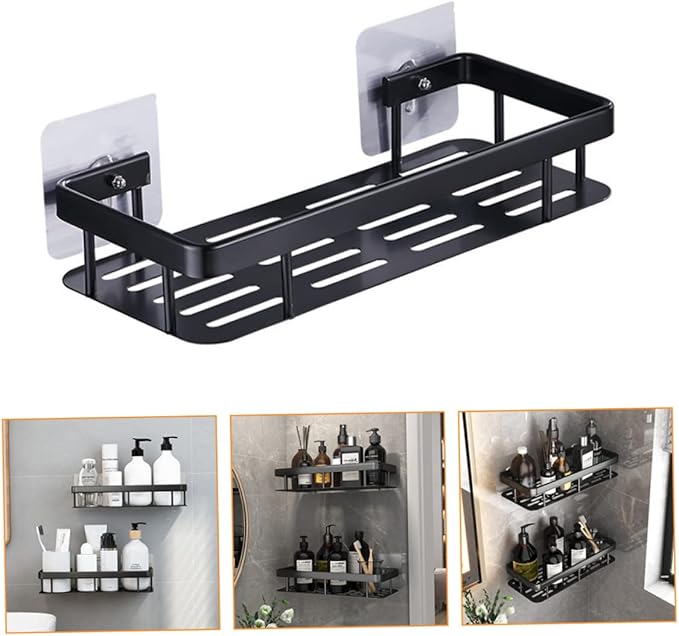 ULTECHNOVO Wall-Mounted Kitchen Spice Rack Black Aluminum Multi-Functional Storage Shelf for Bathroom Essentials Space-Saving Organizer for Home Use