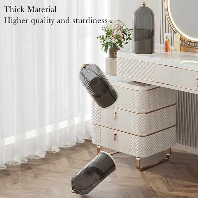 Makeup Brush Holder Organizer with Lid, 360?? Rotating Clear Dustproof Cosmetics Storage, Makeup Brushes Cup Pen Holder for Vanity Desktop Bathroom Countertop (Clear Black Cap)