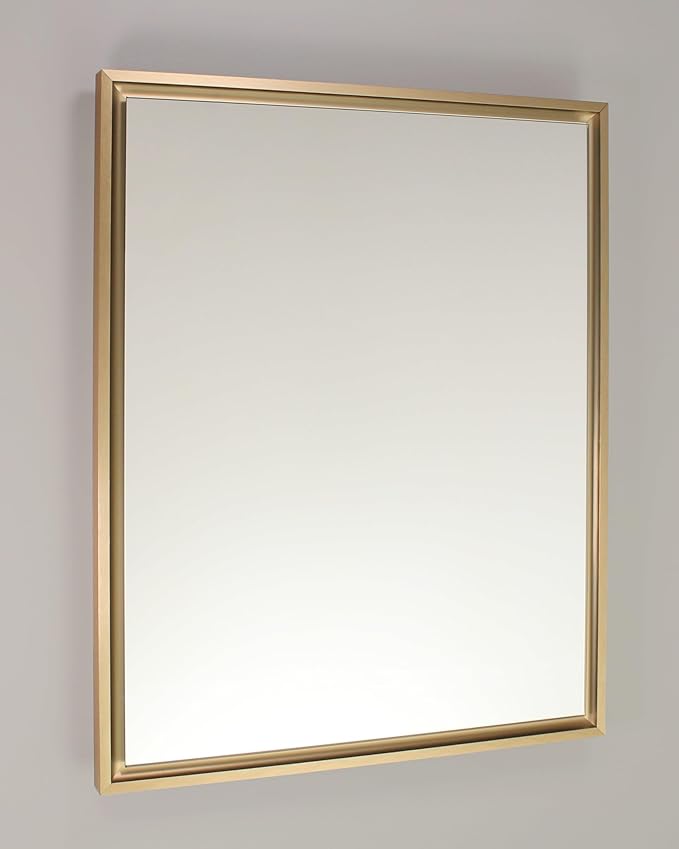 Fox Hollow Furnishings 16x20 Parker Metro Metal Framed Rectangle Recessed Bathroom Medicine Cabinet, Floating Mirror, 14x18 in-Wall Opening, Steel, Adjustable Glass Shelves, Magnet Close, Gold