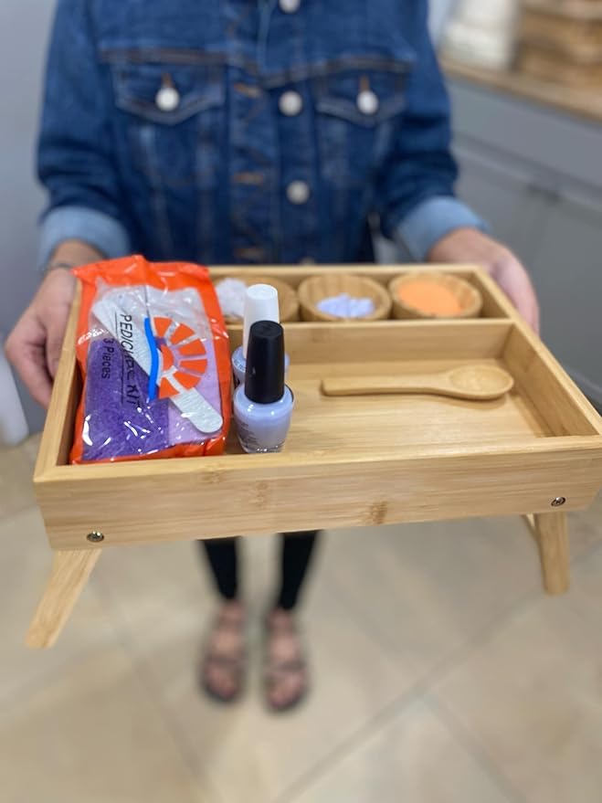 Pedicure Spa Tray with Legs Made with Bamboo 31cm x 21cm x 5cm (Legs 13.5cm)