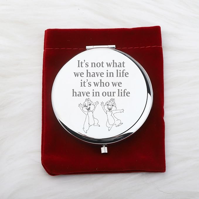 WUSUANED Chip Makeup Mirror It Not What We Have in Life It Who We Have in Our Life Mirror Dale Fan Gift Cartoon Inspired Gift Squirrel Lover Gift (Cute Squirrel Mirror Steel)