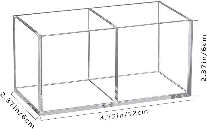Acrylic Makeup Brush Organizers, 2 Section 2-Compartment Transparent Plastic Lipstick Holder Clear 4.72x2.36x2.36 Inches Storage Square Cube for Bathroom Jewelry Accessories