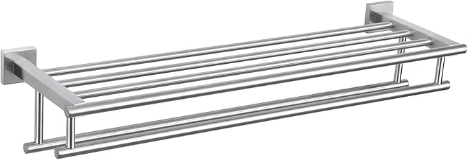 Towel Rack Brushed Nickel, Angle Simple SUS304 Stainless Steel Bath Towel Holder with Shelf for Bathroom Wall 27.56 Inches