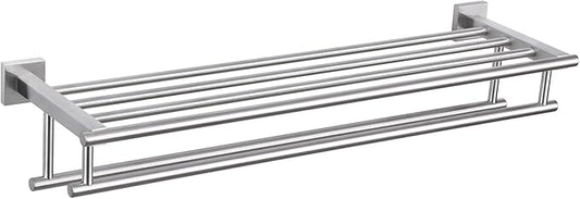 Towel Rack Brushed Nickel, Angle Simple SUS304 Stainless Steel Bath Towel Holder with Shelf for Bathroom Wall 27.56 Inches